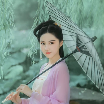 柳下紫衣帶傘頭像，唯美古風真人頭像