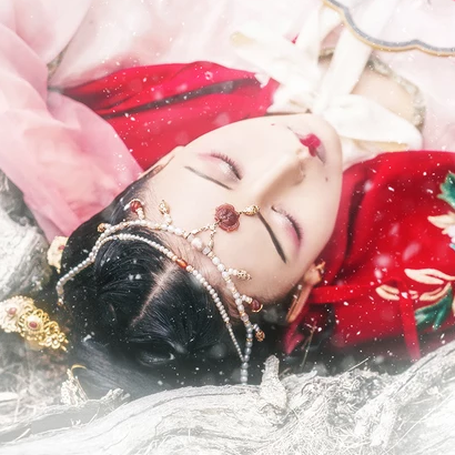 雪花飛舞紅衣女生頭像，唯美古風(fēng)真人頭像