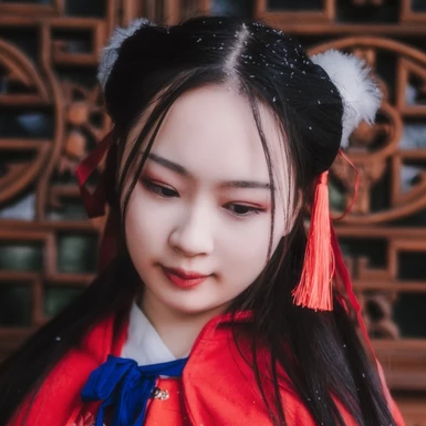 紅衣落雪可愛女生頭像，唯美古風真人頭像