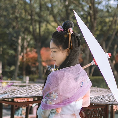 高貴紫衣紅紗帶傘女生頭像，唯美古風(fēng)真人頭像