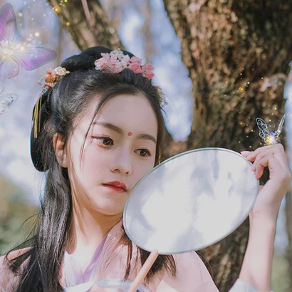 高貴紫衣紅紗帶傘女生頭像，唯美古風(fēng)真人頭像