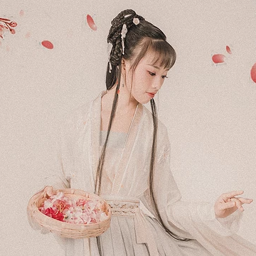 粉色落花拿書女生頭像，唯美古風(fēng)真人頭像