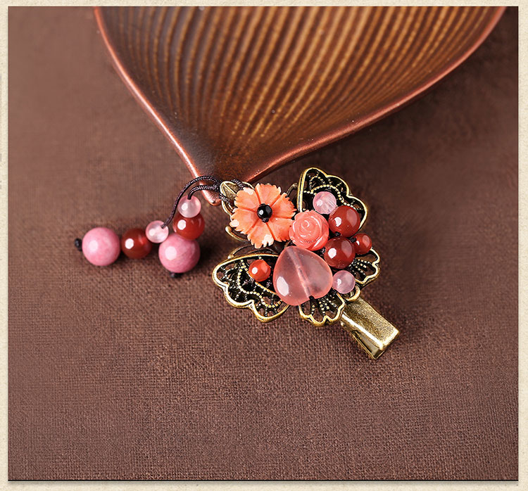 復(fù)古優(yōu)雅粉色花朵發(fā)夾頭飾