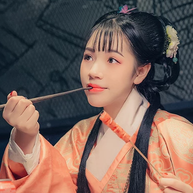 淡橘色漢服少女頭像，唯美古風(fēng)真人頭像