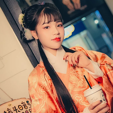 淡橘色漢服少女頭像，唯美古風(fēng)真人頭像