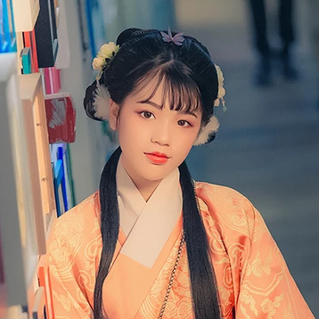 淡橘色漢服少女頭像，唯美古風(fēng)真人頭像