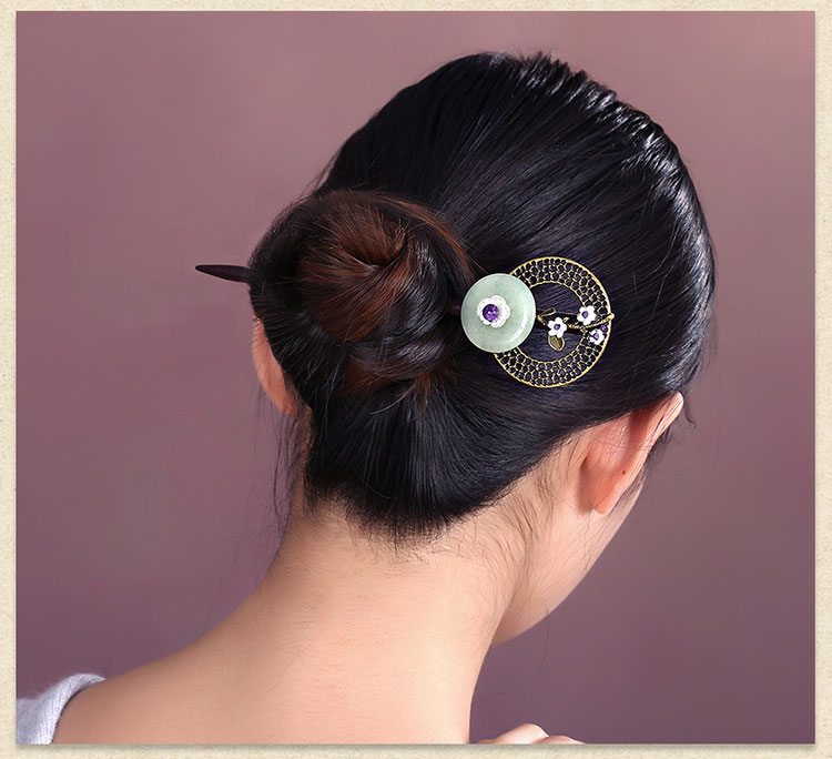 古風發(fā)簪木簪子，福連文苑復古盤發(fā)頭飾