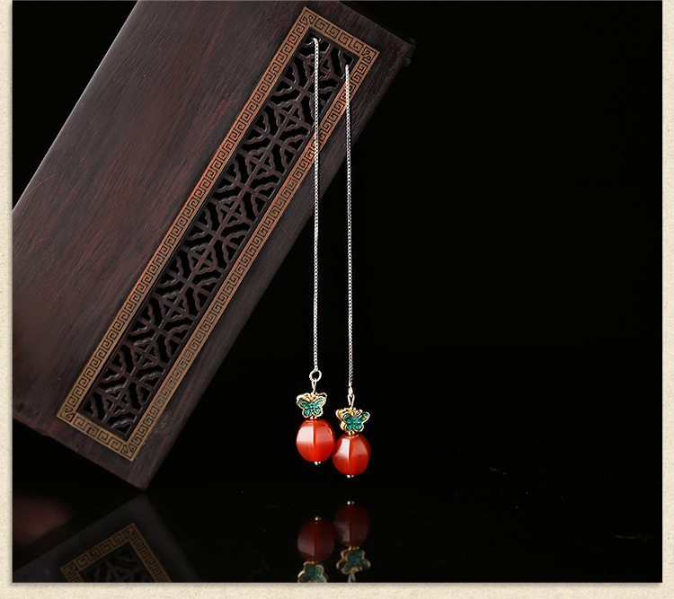 簡約民族風(fēng)氣質(zhì)耳環(huán)，瑪瑙長款耳墜首飾