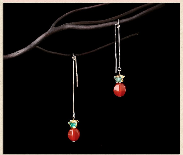簡約民族風(fēng)氣質(zhì)耳環(huán)，瑪瑙長款耳墜首飾