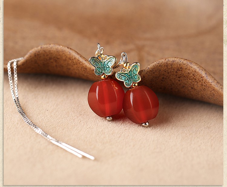 簡約民族風(fēng)氣質(zhì)耳環(huán)，瑪瑙長款耳墜首飾