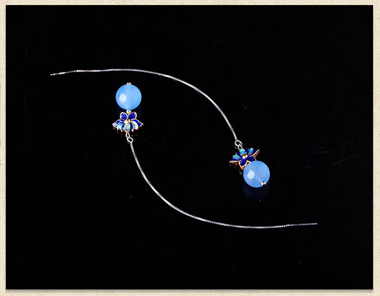 藍(lán)色蓮花景泰藍(lán)氣質(zhì)耳環(huán)，小清新長款耳墜首飾