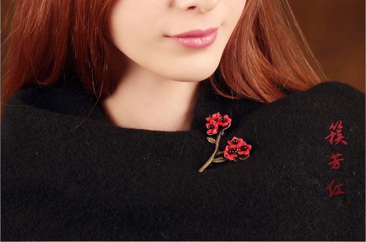 福連文苑紅色梅花花朵飾品