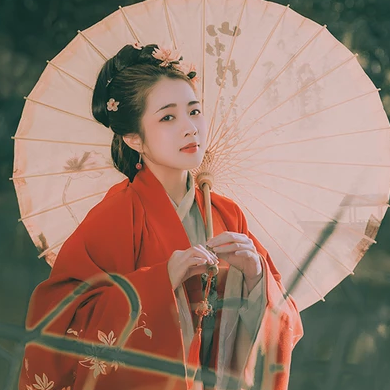 文藝紅衣帶傘女生頭像，唯美古風真人頭像