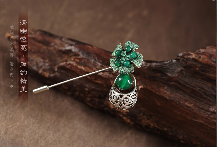 復(fù)古綠色胸花簡約精美胸針飾品