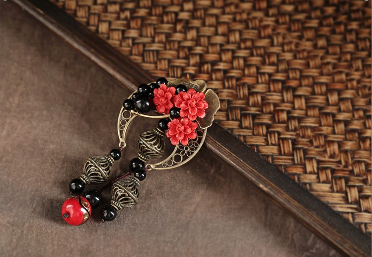 福連文苑紅胸花朱砂胸針飾品