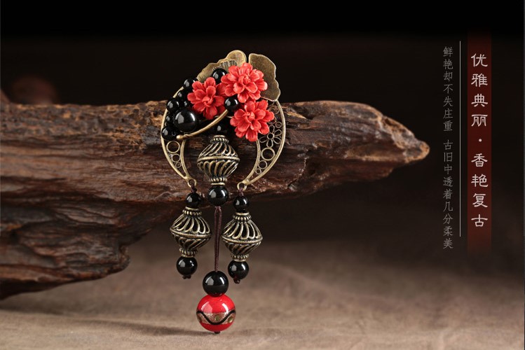 福連文苑紅胸花朱砂胸針飾品