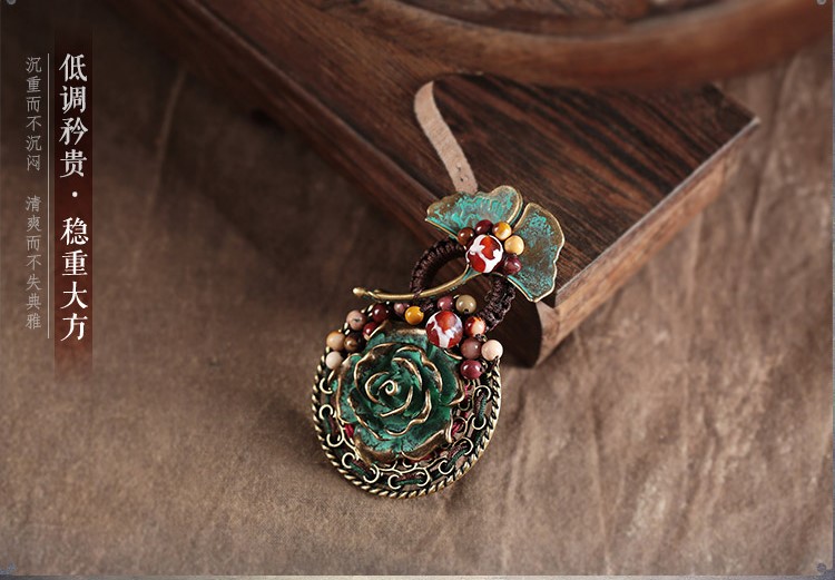 古銅抹綠銀杏葉文藝復古胸針飾品