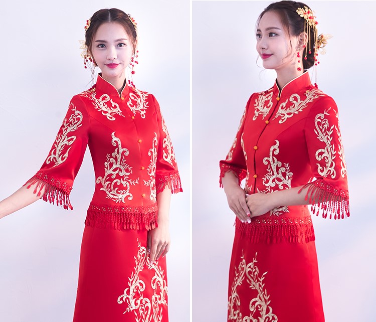 時尚修身新娘結(jié)婚禮服，龍鳳褂中式禮服