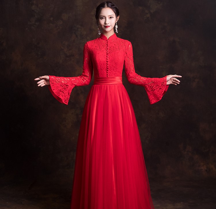古典韻味中式禮服，唯美蕾絲紗裙新娘禮服