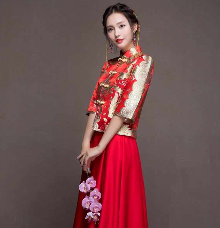 花朵繁枝中式禮服，唯美新娘禮服