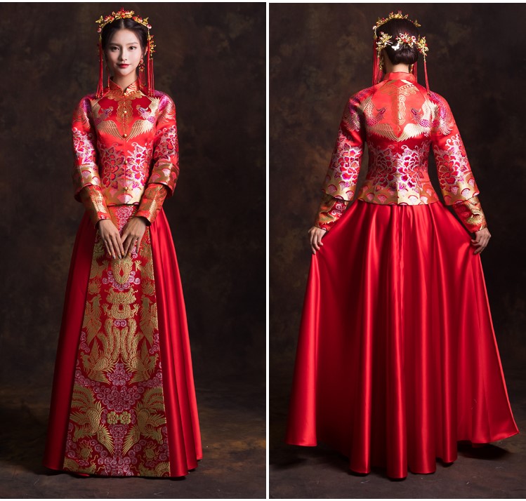 龍飛鳳舞中式禮服，奢華云錦新娘禮服