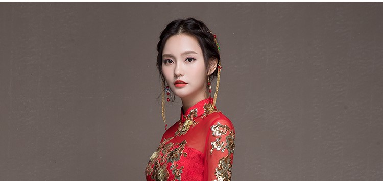 金枝玉葉中式禮服，魚尾牡丹花晚禮服