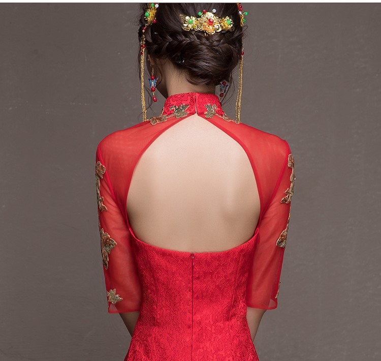 金枝玉葉中式禮服，魚尾牡丹花晚禮服