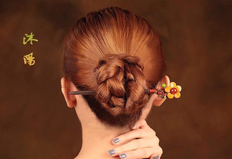 亮黃色花朵發(fā)簪，古風(fēng)古風(fēng)盤發(fā)木簪子頭飾