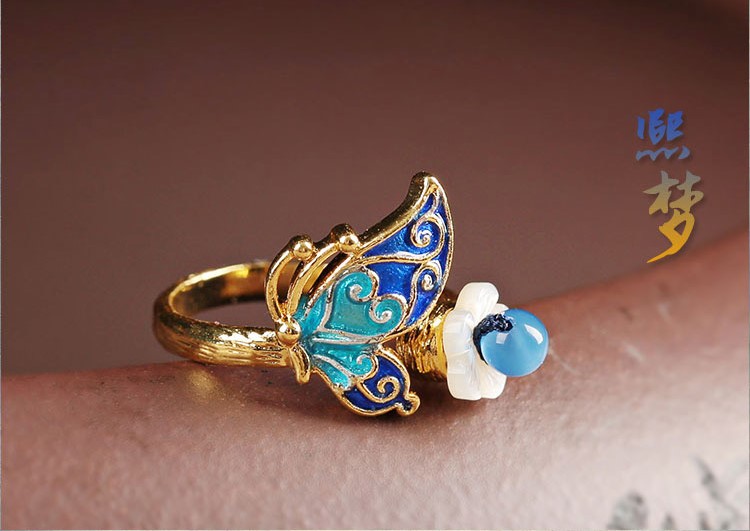 福連文苑景泰藍(lán)熙夢戒指開口指環(huán)首飾
