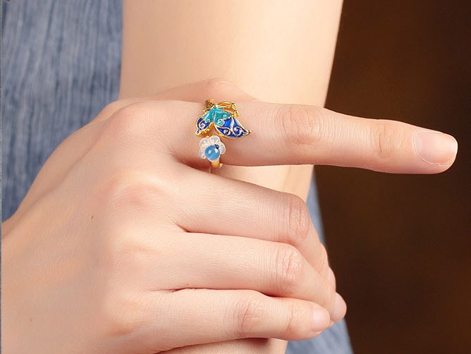 福連文苑景泰藍(lán)熙夢戒指開口指環(huán)首飾