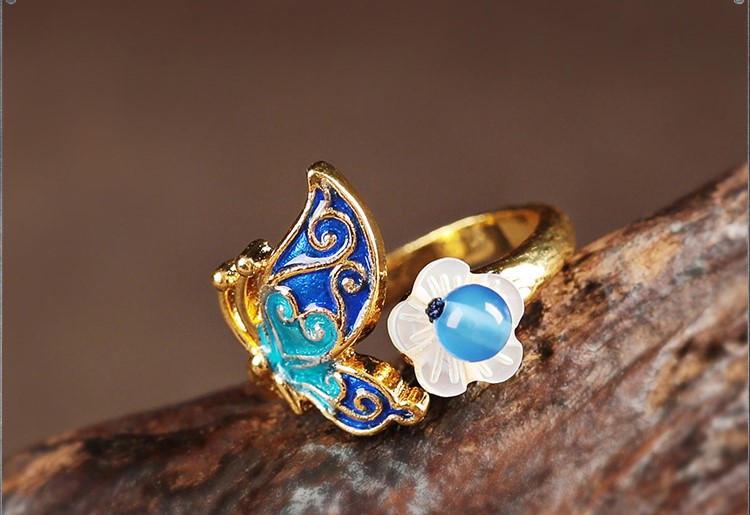 福連文苑景泰藍(lán)熙夢戒指開口指環(huán)首飾