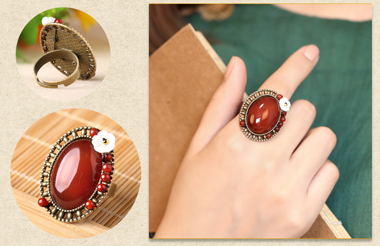 福連文苑大氣紅瑪瑙開口戒指飾品
