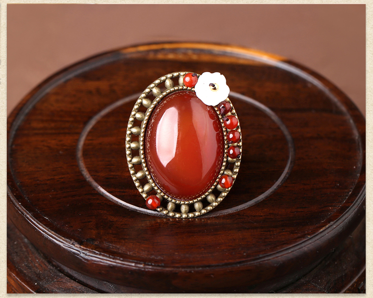 福連文苑大氣紅瑪瑙開口戒指飾品