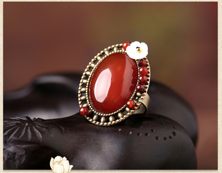 福連文苑大氣紅瑪瑙開口戒指飾品