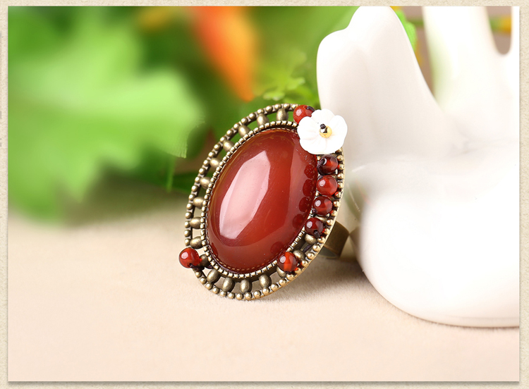 福連文苑大氣紅瑪瑙開口戒指飾品
