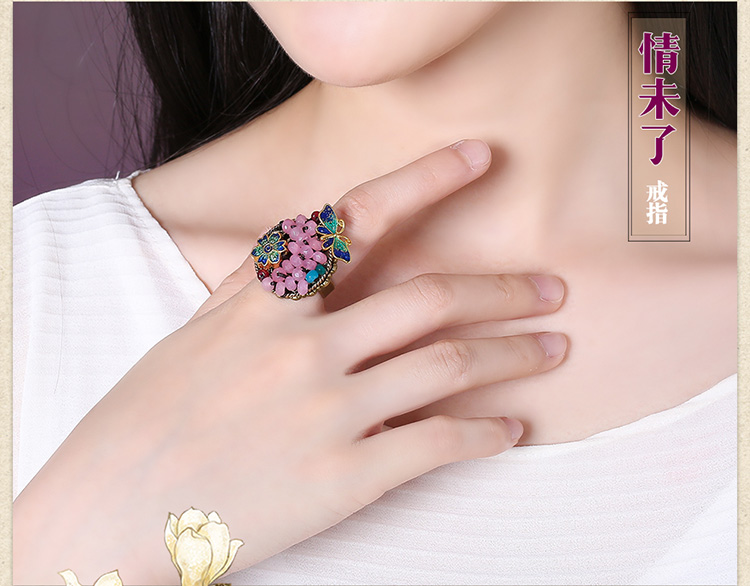 時尚個性彩玉景泰藍(lán)開口戒指飾品