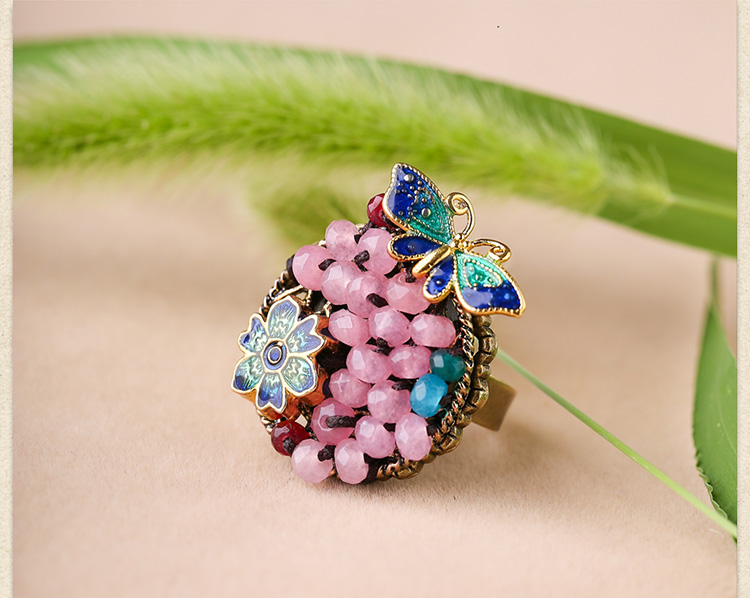 時尚個性彩玉景泰藍(lán)開口戒指飾品