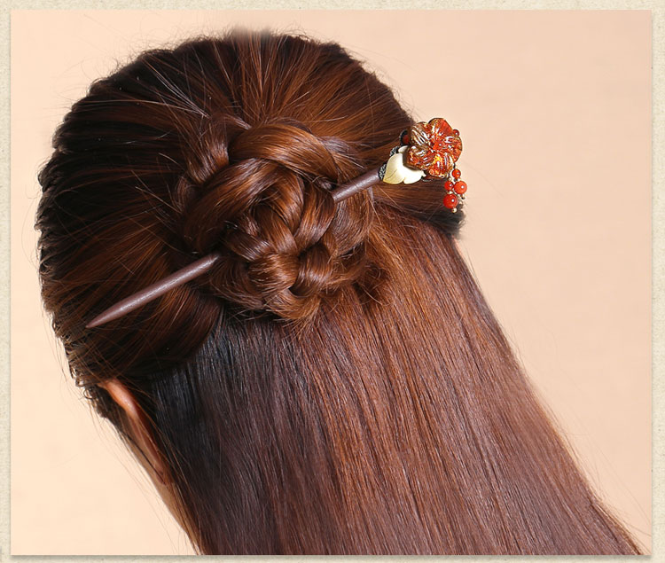 福連文苑琉璃花朵發(fā)簪盤發(fā)木簪子頭飾