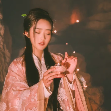 粉衣蓮燈女生頭像，唯美古風(fēng)真人頭像