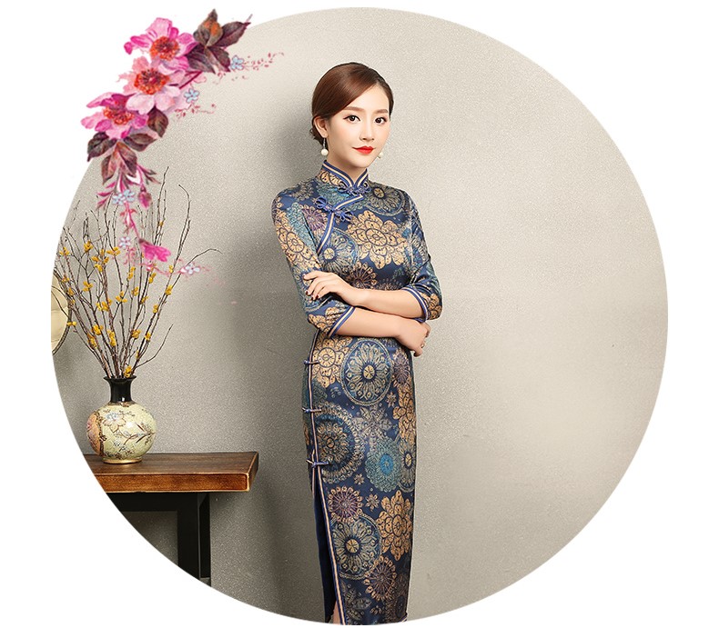 花若優(yōu)雅旗袍，圓形印花旗袍裙