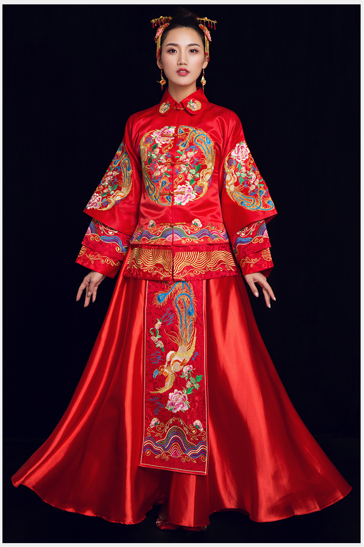 金玉良緣中式禮服，鳳穿牡丹新娘禮服