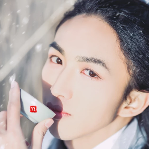 雪飄帶折扇白衣男生頭像，唯美古風(fēng)真人頭像