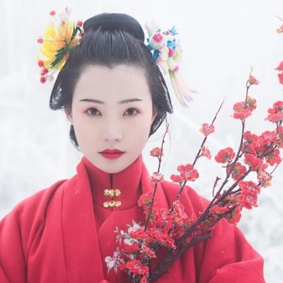 梅花雪紅衣女生頭像，唯美古風(fēng)真人頭像