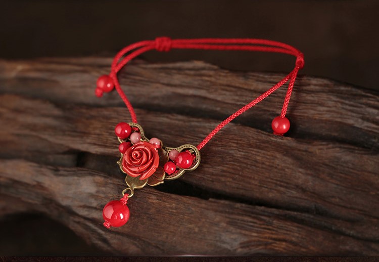 紅色玫瑰花腳鏈復古福連文苑飾品