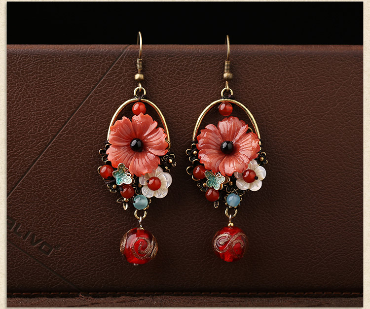 氣質(zhì)福連文苑耳環(huán)：唯美瑪瑙花朵耳墜耳環(huán)