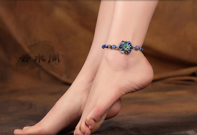 孔雀景泰藍(lán)腳鏈：福連文苑藍(lán)色琉璃復(fù)古腳鏈