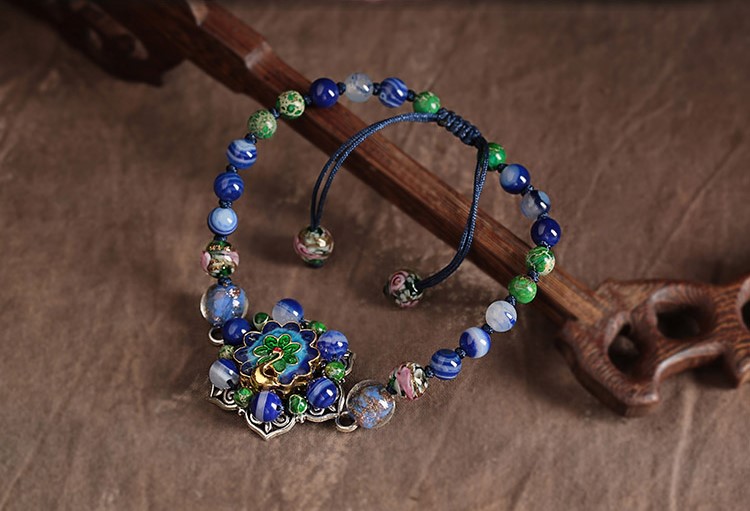 孔雀景泰藍(lán)腳鏈：福連文苑藍(lán)色琉璃復(fù)古腳鏈