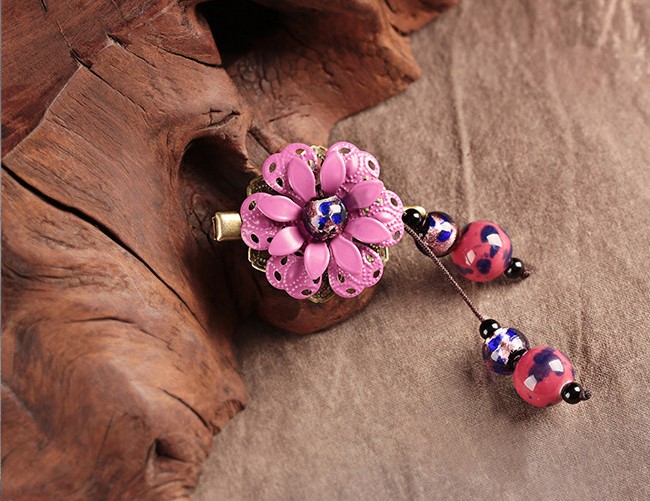 簡約時尚復古頭飾:紫姍花朵發(fā)夾頭飾