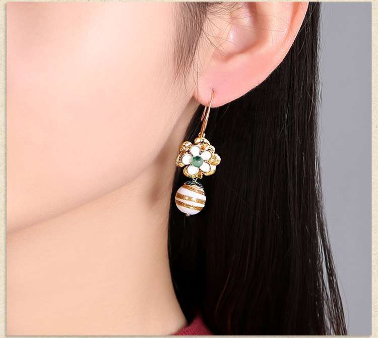 福連文苑琉璃古風(fēng)花朵耳墜氣質(zhì)簡約耳環(huán)首飾