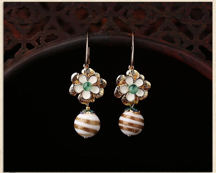 福連文苑琉璃古風(fēng)花朵耳墜氣質(zhì)簡約耳環(huán)首飾